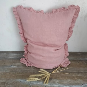 Dusty rose LINEN PILLOWCASE with ruffles  - Softened blush pillow case - Anniversary gift - housewarming gifts