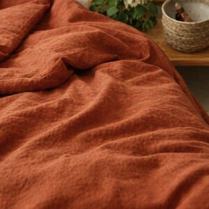 Terracota / Naranja quemado / Lino orgánico FUNDA NÓRDICA: Tamaños matrimonial, queen, king, twin y doble Navidad imagen 5