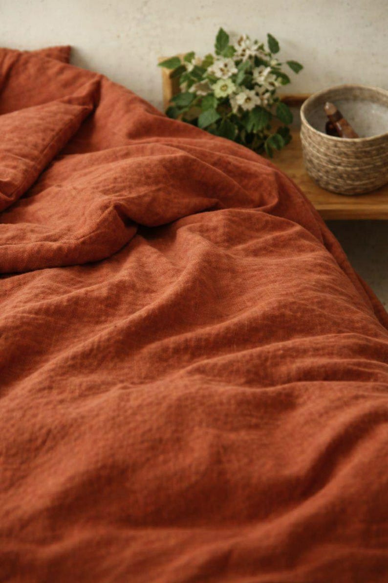 Terracota / Naranja quemado / Lino orgánico FUNDA NÓRDICA: Tamaños matrimonial, queen, king, twin y doble Navidad imagen 5