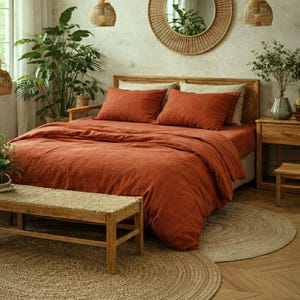 Terracota / Naranja quemado / Lino orgánico FUNDA NÓRDICA: Tamaños matrimonial, queen, king, twin y doble Navidad imagen 8