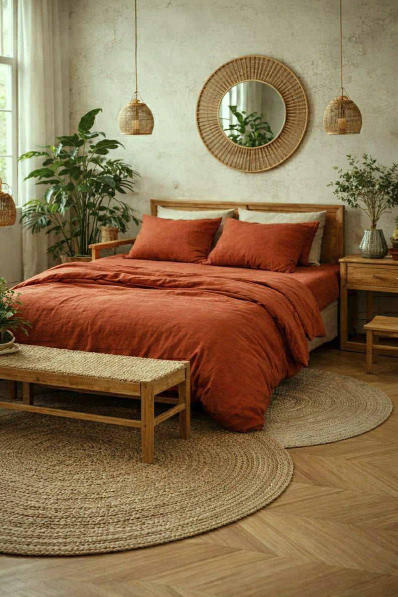 Terracota / Naranja quemado / Lino orgánico FUNDA NÓRDICA: Tamaños matrimonial, queen, king, twin y doble Navidad imagen 8