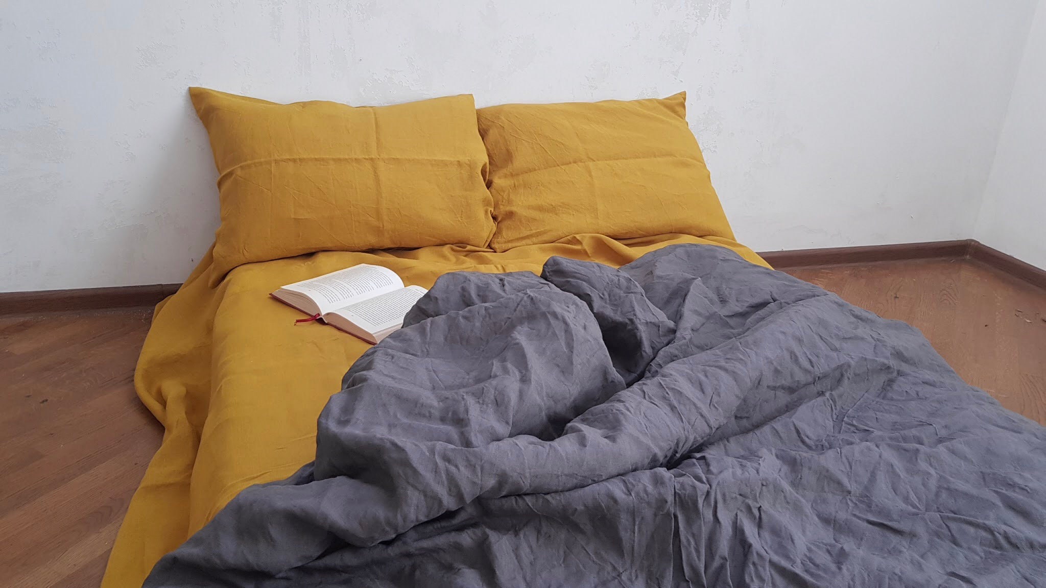 Mustard Yellow Linen sheets Full size King size Queen Etsy