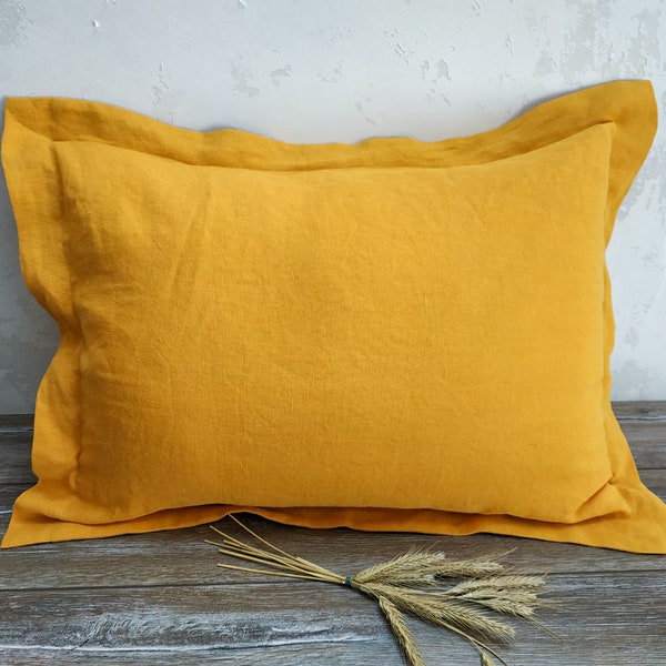 Mustard linen pillow sham - Envelope closure pillowcase - Stone washed linen bedding - yellow cushion