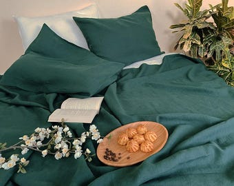 FUNDA NÓRDICA DE LINO Funda nórdica verde esmeralda Funda nórdica natural Funda nórdica orgánica Tamaño matrimonial, individual, queen y king Ropa de cama de lino