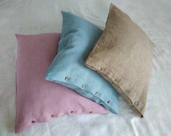 Linen pillowcase with coconut buttons - Envelope closure pillowcase - Natural - Organic - Softened linen - Pillow case