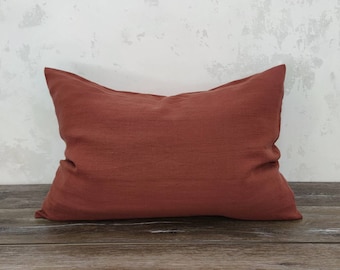 Funda de almohada de lino de terracota - Funda de almohada con cierre de sobre - Natural - Orgánico - Lino suavizado - Funda de almohada - Personalizado - cojín-
