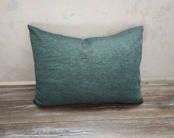 Melange green linen pillowcase - New home owner gift - Envelope closure pillowcase - Natural - Organic - Softened linen