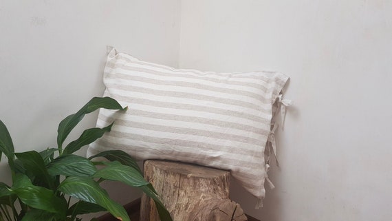 Striped Beige And White Pillowcase Envelope Closure Etsy