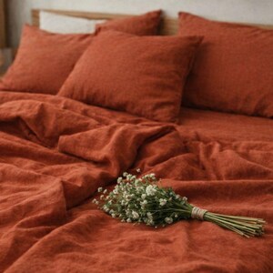 Terracota / Naranja quemado / Lino orgánico FUNDA NÓRDICA: Tamaños matrimonial, queen, king, twin y doble Navidad imagen 6