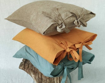Linen pillowcase with ribbon - Envelope closure pillowcase - Natural - Organic - Softened linen - Pillow case - Customized -