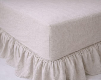 Linen fitted  sheet- Stone washed natural bedding -Twin Full Queen King  sizes, Christmas gift