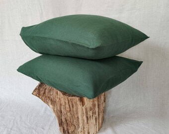 Emerald linen pillowcase - Envelope closure pillowcase - Natural - Organic - Softened linen - Pillow case - Customized - Emerald cushion