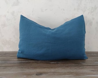 Sea Blue linen pillowcase - Envelope closure pillowcase - Natural - Organic - Softened linen - Pillow case - Customized - cushion-