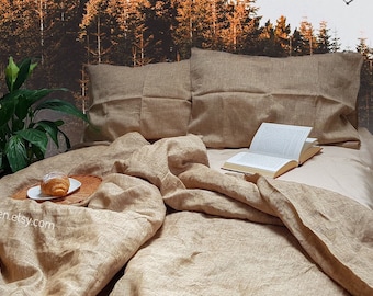Terracotta / Burn orange / Organic Linen DUVET COVER: Full Queen King Twin Double sizes  Christmas