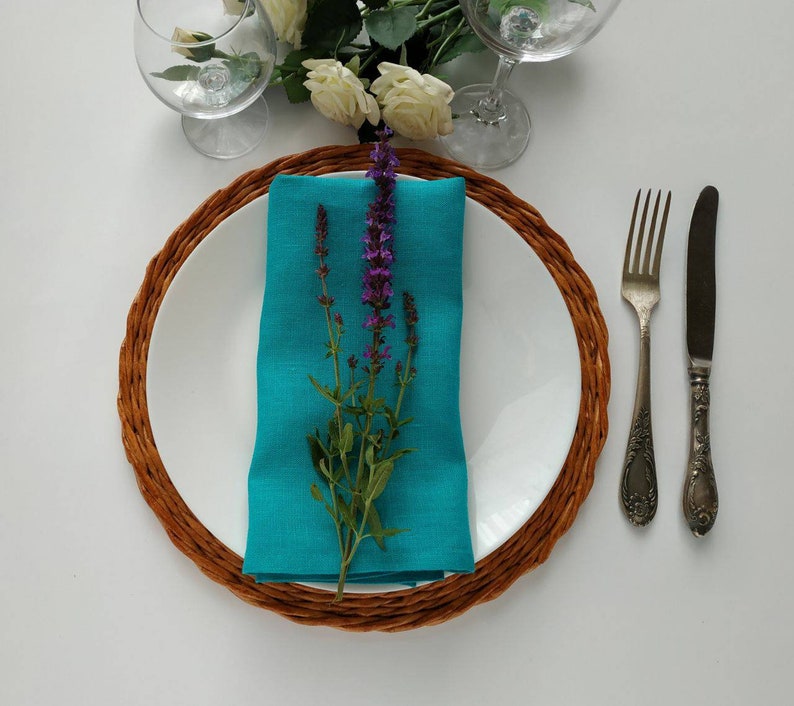 Turguoise Linen Napkins Bulk Wedding Napkins Linen Table Etsy
