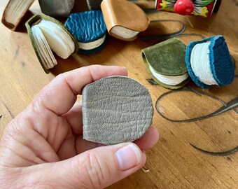 Round handmade mini leather journal - blank pages. More styles available on my website Pigments Art