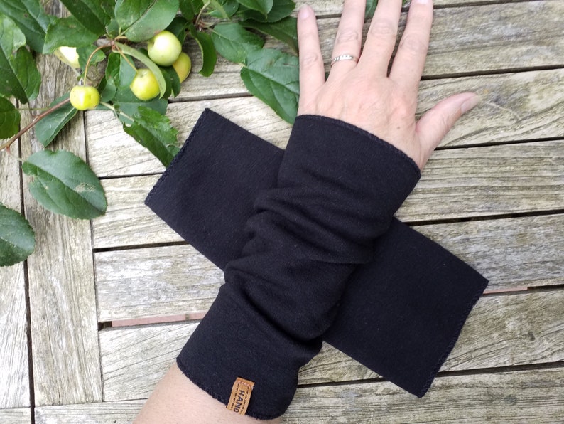 CUFFS made of black alpine fleece without a thumb hole, cozy image 1