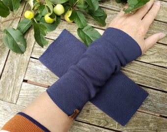 Cuffs made of alpine fleece without thumb hole navy blue handmade label