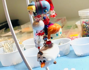 Disney Tsum Tsum Handmade Charm/Keychain “Frozen” with 4 characters*, Olaf, Sven, Ana & Kristoff for your Purse/Backpack