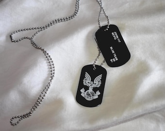 Custom Halo Cosplay Metal Dog Tags - Personalized Laser Etched Spartan ID / Selectable Logo - Halo Inspired