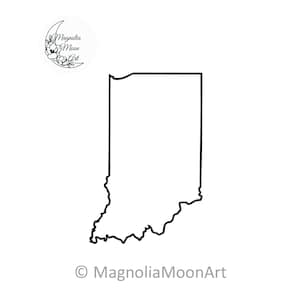 May include: Outline of the state of Indiana, a black line drawing on a white background. The text "MagnoliaMoonArt" is at the bottom of the image.
