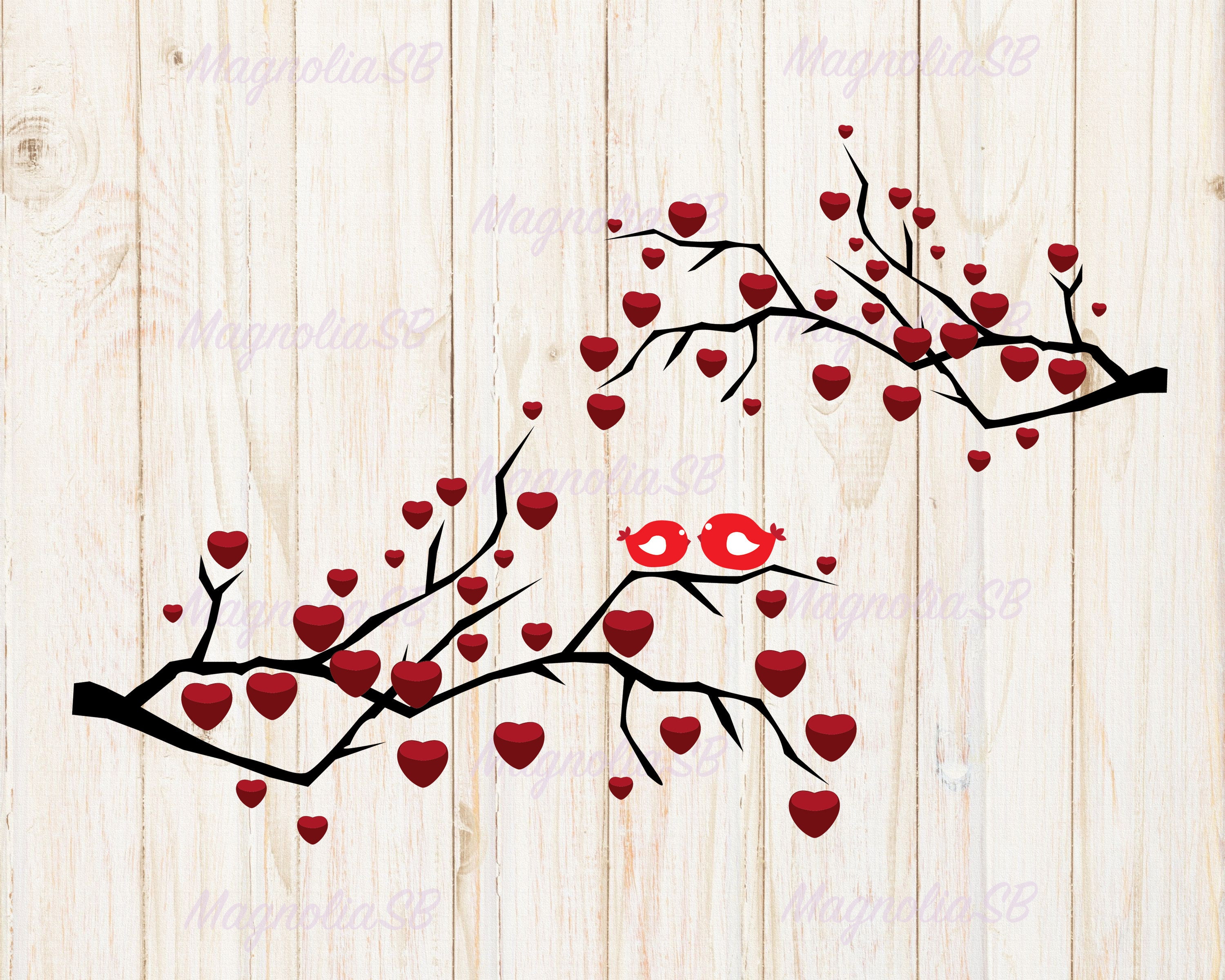Tree Branches with Hearts and Birds SVG DXF Valentine's | Etsy