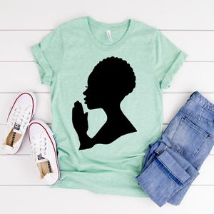 Hand Drawn Woman Praying Silhouette svg file | DXF file for laser cut | Christian Faith clip art | Woman of Faith vector | Afro Woman