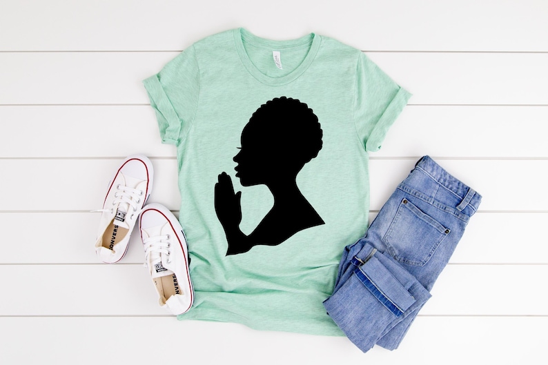 Hand Drawn Woman Praying Silhouette svg file | DXF file for laser cut | Christian Faith clip art | Woman of Faith vector | Afro Woman