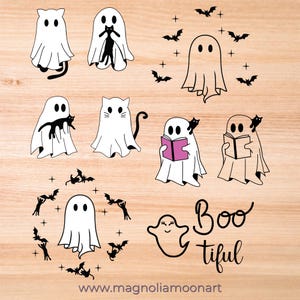 Halloween Ghost SVG Bundle: Retro Cat Ghost Clipart (Digital Download)