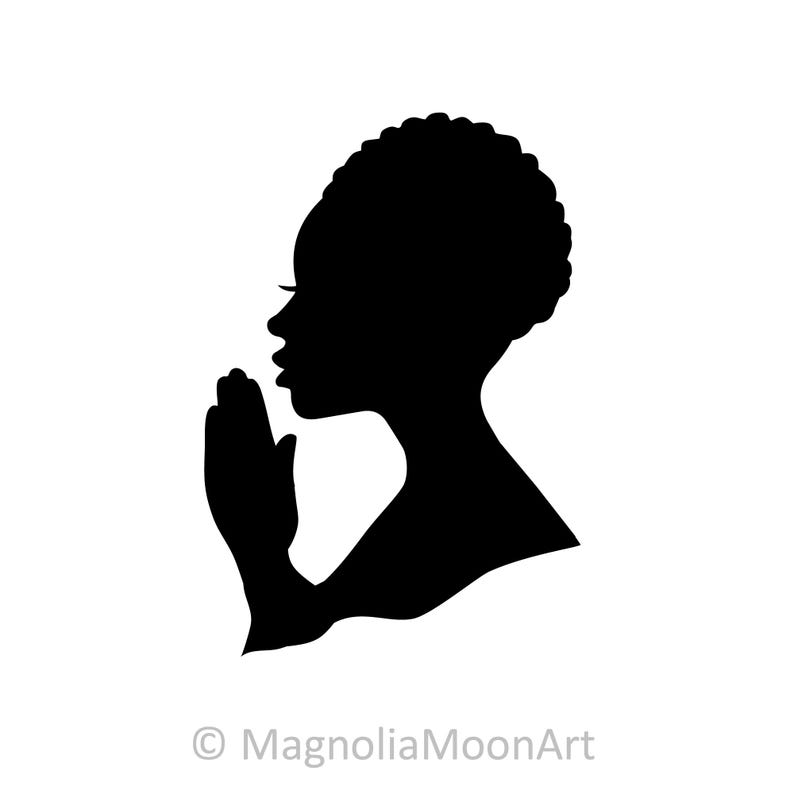 Hand Drawn Woman Praying Silhouette svg file | DXF file for laser cut | Christian Faith clip art | Woman of Faith vector | Afro Woman