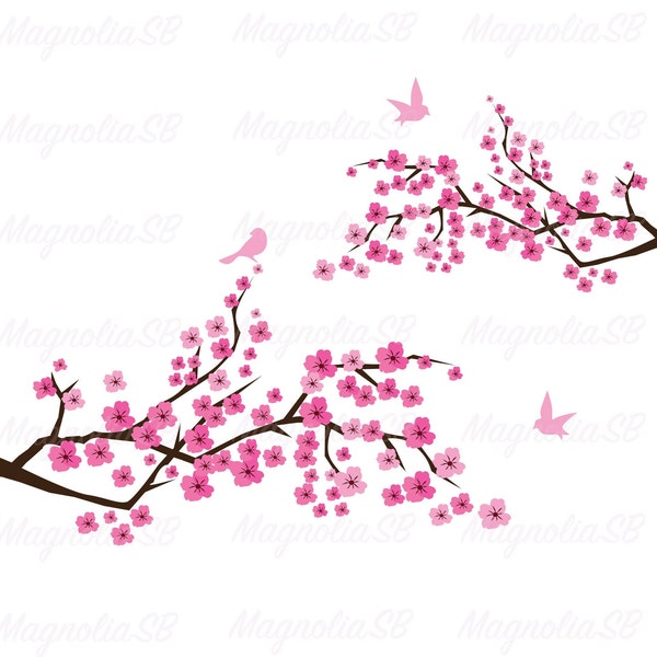 Floral Branches with Birds SVG, Layered Cherry Blossom svg, cut file for cricut, cherry blossom petals svg, cherry blossom images for cricut