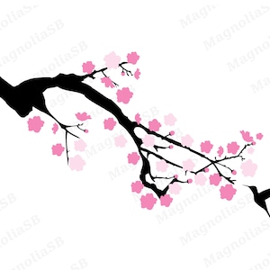 Cherry Blossom Branch with Hummingbird SVG: Pink Flower Cut File