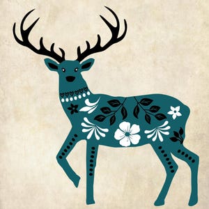 Cervi scandinavi svg, boschi nordici svg, arte popolare svg, clip art di animali islandesi, PNG jpg dxf, file di taglio per cricut, design silhouette