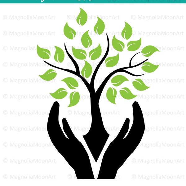 Hand Holding Tree SVG, Hand Tree DXF, Handen Beschermen Boom Clipart, snijden, Natuur, Boom vector, Boomvorm, Handen Boom silhouet