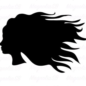 長い髪の女性の svg、髪の svg、cricut 用のカット ファイル、女性の頭の svg、頭の PNG、jpg、女性の頭のシルエット、長い髪の svg、頭の形
