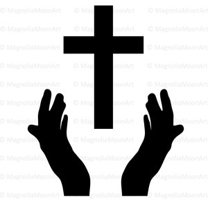 Praying Hands SVG, DXF, Praying Hand Clipart, cutting, Praying Hands and a Cross vector, Hands and Cross shape, Faith, Hands silhouette