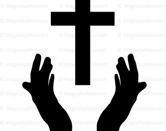 Praying Hands SVG, DXF, Praying Hand Clipart, cutting, Praying Hands and a Cross vector, Hands and Cross shape, Faith, Hands silhouette