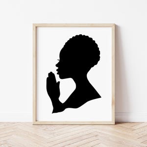 Hand Drawn Woman Praying Silhouette svg file | DXF file for laser cut | Christian Faith clip art | Woman of Faith vector | Afro Woman