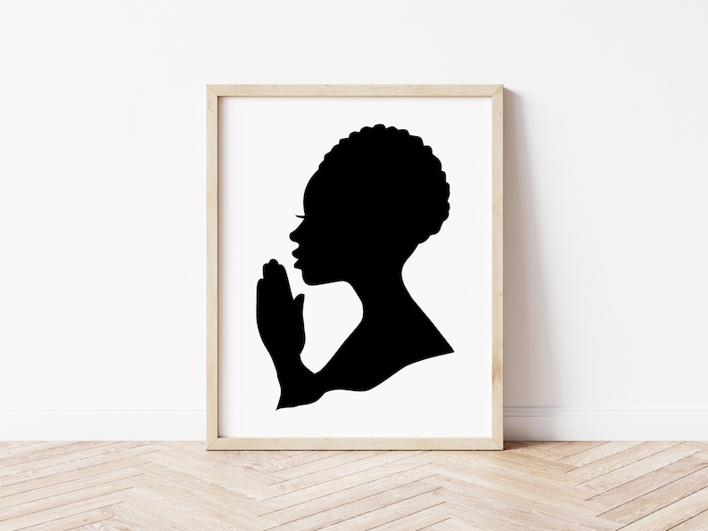 Hand Drawn Woman Praying Silhouette svg file | DXF file for laser cut | Christian Faith clip art | Woman of Faith vector | Afro Woman