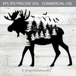 Moose svg, Forest svg, Fantasy Moose svg, cut file for cricut, Tree svg, PNG, jpg, dxf, outdoors svg, hunting svg, nature, silhouette