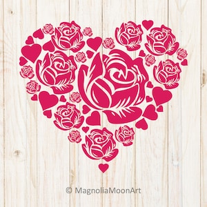 Rose Heart svg, heart clip art, cut file for cricut, mother&#39;s day clip art, valentine svg, love, floral heart png, jpg, heart silhouette
