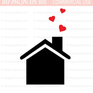 House SVG, DXF, House with Hearts Clipart, cutting, House vector, House shape, House Icon, Valentine&#39;s Day SVG, House silhouette