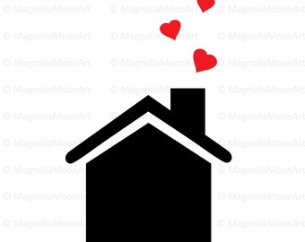 House SVG, DXF, House with Hearts Clipart, cutting, House vector, House shape, House Icon, Valentine&#39;s Day SVG, House silhouette