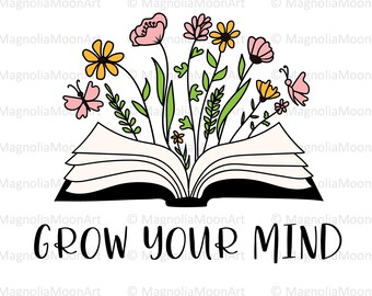 Floral Book PNG: Grow Your Mind Clipart (Digital Download)