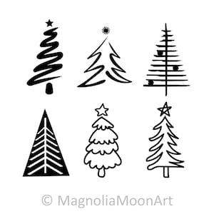 Árvores de Natal Arquivo de pacote svg de rabisco desenhado à mão | clipart de decoração festiva de feriado | design de camisa PNG download instantâneo uso comercial