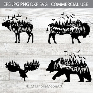 Pacote de animais selvagens svg, animais svg, arquivo de corte para cricut, urso svg, bison svg, coruja svg, alce svg, natureza svg, animais PNG, silhueta animal