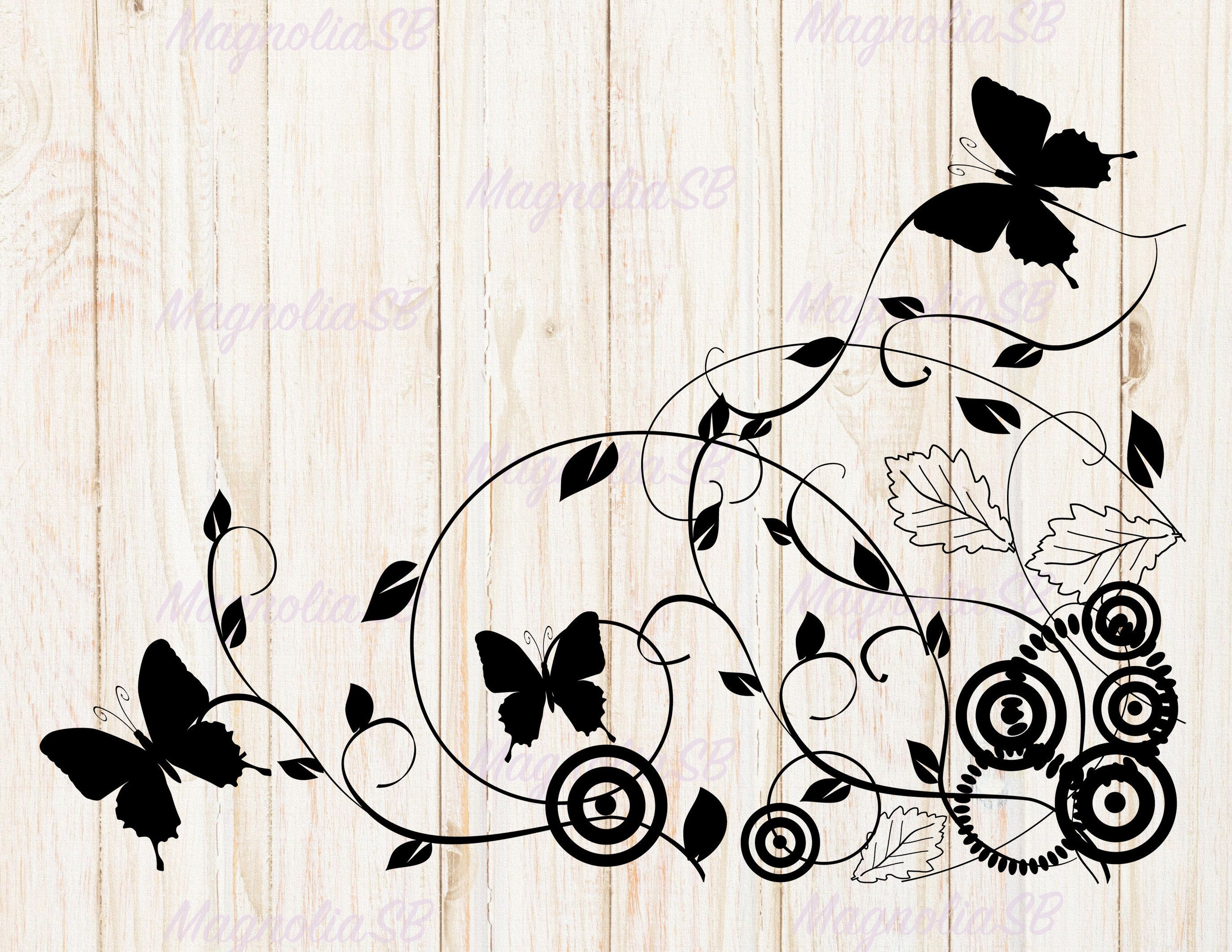 Butterflies and Swirls svg butterflies clip art cut file for Etsy