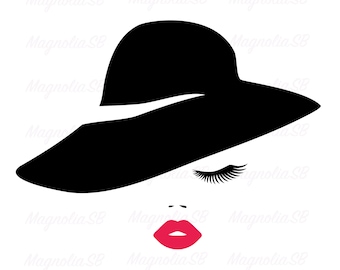 Woman in Hat SVG: Lashes, Pink Lips, Silhouette Cut File (Digital Download)