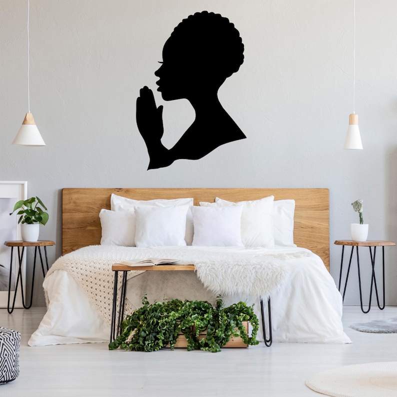 Hand Drawn Woman Praying Silhouette svg file | DXF file for laser cut | Christian Faith clip art | Woman of Faith vector | Afro Woman