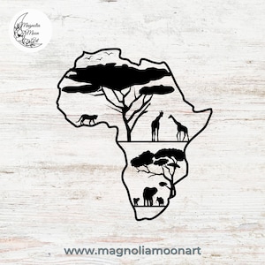 Africa Continent svg, silhouette di animali africani clip art, vettore mappa Africa, file di taglio per cricut, PNG JPG EPS, uso commerciale